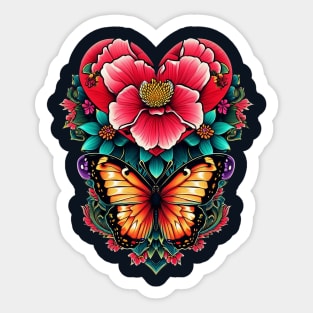 Butterfly Rose Heart Tattoo Sticker